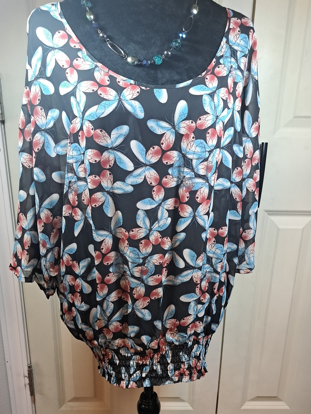 Black Rainn Black Floral Scoop Neck Tunic with Blue & Pink Petals